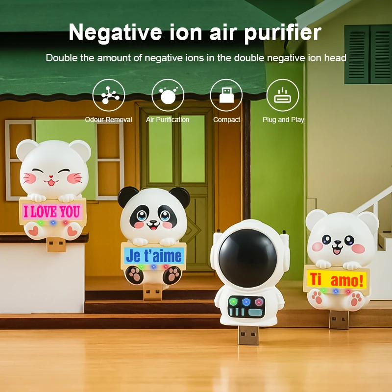 1PC, Astronaut negative ion air purifier, cartoon cute design, astronaut, kitten, puppy, panda, plug and play, can improve home - Image 3