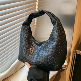 Retro Casual Versatile PU Leather Tote Bag,Fashion Woven Embossed Shoulder Bags ,Knotted Decorative Hobo Bag,Pleated Cloud Bag