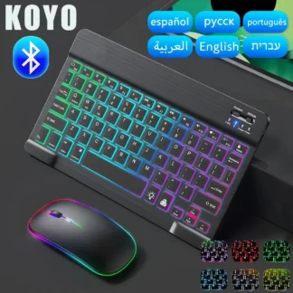 10inch Backlit RGB Bluetooth Keyboard Wireless mouse Mini for Spanish Russian Keyboard RGB Backlit Rechargeable Keyboard mouse