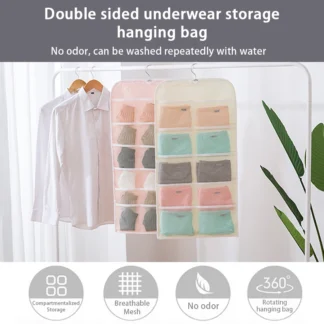 Non Woven Double-Sided Storage Hanging Bag Washable Multi Compartment Underwear Socks Miscellaneous Storage Bag