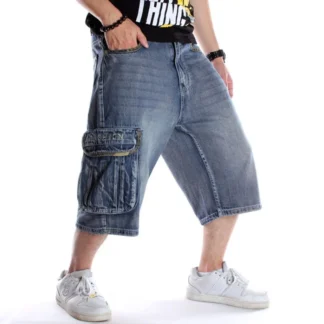 2025 Multiple pockets Mens Plus Size Loose Baggy Denim Shorts Fashion Streetwear Hip Hop Skateboard Cargo Jeans Short for Male