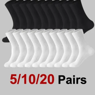 5/10/20 Pairs Neutral Solid Color Round Neck Socks Spring Autumn Sweat Absorbing Breathable Comfortable All-season Sports Socks