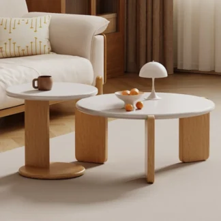 Round Coffee Table Living Room Minimalist Side Wooden Legs Small Apartment Size Modern Accent High-End Style Home Furniture