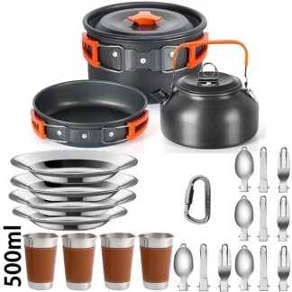Outdoor camping cooker portable camping equipment aluminum products outdoor tableware kettle cooker set picnic combination set
