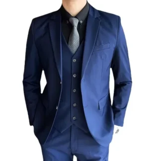 Suit (Blazer+vest+pants) Fashionable and Formal Outdoor Gentleman Solid Color Men's Business Wedding Host Gentleman's Suit