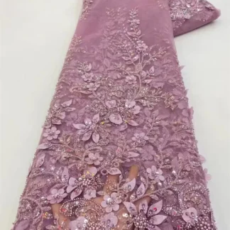 African Lace Fabric 2025 High Quality French 3D Flower Sequins Embroidery Beads Tulle Lace Fabric For Party Dress