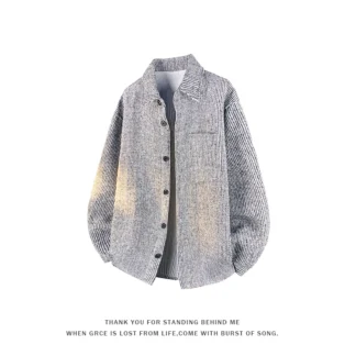 Retro Men's Vertical Striped Jacket Shirt Korean Version of The College Style Workwear Jacket Autumn Trend Long-sleeved Jacket