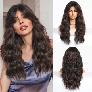 Blonde Unicorn Synthetic Wig Dark brown Curly Wavy Wigs with Bangs Cosplay Party UseHeat Resistant Fiber for Women Girl