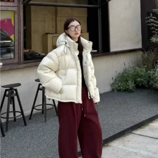 Hooded Short Puffer Jacket Women Thick White Duck Down Coat Loose Women Fashion Autumn Winter Warm Down Jacket Clothes Female