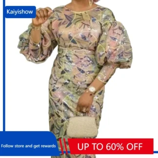 Customized Autumn Elegant New African Dresses for Women African Women Dashiki Abaya Sequined Maxi Dress Africa Clothes Ankara Dr
