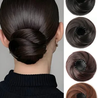 Adjustable Synthetic Bun Ponytail Wig For Women Magic Bird's Nest Shaped Hair Bun With Circle Elastic Clips Straight Donut Updo