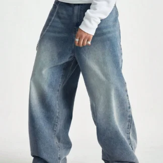 1Pc Men's Wide Pants Brushed Jeans Wide Jeans Y2K New Rocks Jeans Buggy Black Hip-Hop Pants