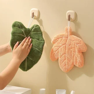 【A-Nice】1 Piece Of Leaf Coral Fleece Hand Towel Thick Absorbent Towel Hangable Long-lasting Soft Handkerchief Kitchen Dish Towel