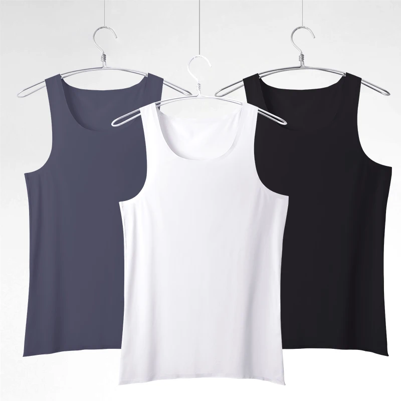 1pc Waistcoat men ice silk seamless wear undershirt sleeveless underwear pure white sports hurdles summer thin base shirt