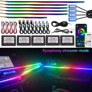22 In 1 Full RGB 213 Colors Streamer Car LED Interior Ambient Lights Universal Hidden Acrylic Strip Symphony Atmosphere Lamp