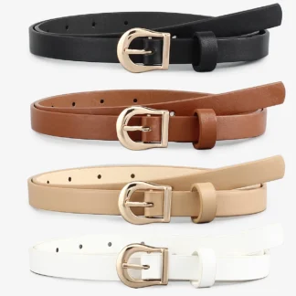 4pcs Women Skinny Leather Belt Thin Waist Belt with Metal Buckle for Pants Jeans Dresses