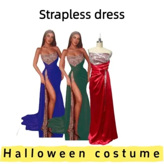 European American Women's Off-the-Shoulder Strapless Flared Maxi Dress Formal Evening Gown for Proms Weddings Banquets