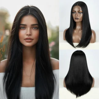 Synthetic Lace Front Wig Straight Baby Hair Bob Wig Bown Black Blonde Hair Wig 22"Cosplay Wig For Women Heat Resistant Wig