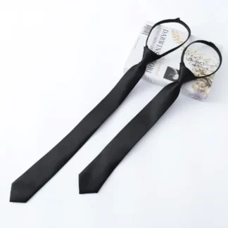 Black Zipper Ties Retro Silky Narrow Women Men Neck Tie Slim Smooth Bow Tie Korean Style Simple Elegant All-match Trendy Tie