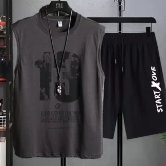 2024 new Men's Summer Sets Casual breathable 2 piece T-shirt+Shorts Suit Men Tracksuit loose Vest jogging sleeveless Top man Set