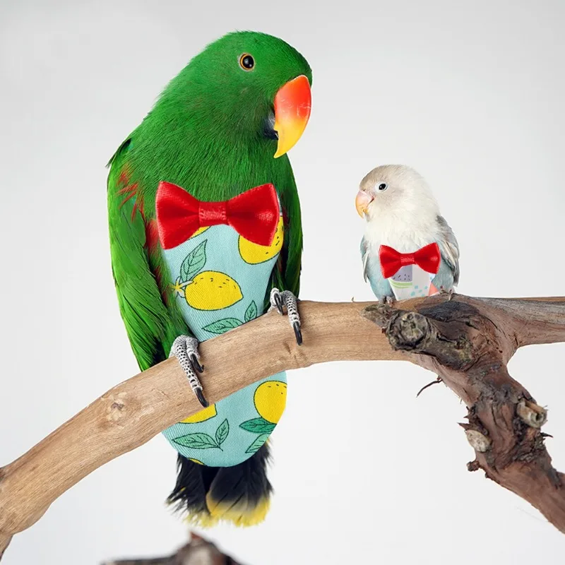 Parrot Diaper with Bowtie Cute Colorful Fruit Floral Cockatiel Pigeons Small Medium Large Pet Birds Flight Suit Clothes Washable - Image 3