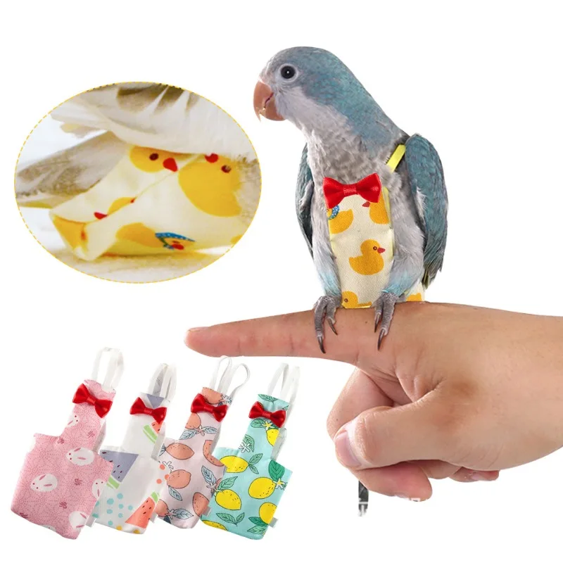 Parrot Diaper with Bowtie Cute Colorful Fruit Floral Cockatiel Pigeons Small Medium Large Pet Birds Flight Suit Clothes Washable - Image 2