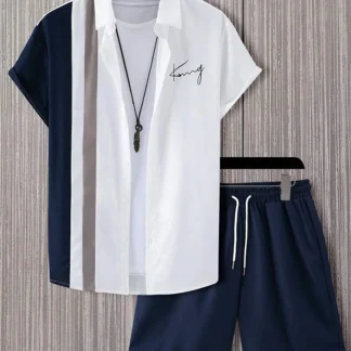 Men's Summer New Fashion Short Sleeve Shirt T Shirt Outdoor Commuter Suit Breathable T Shirt Shorts Athletic Two Piece Set