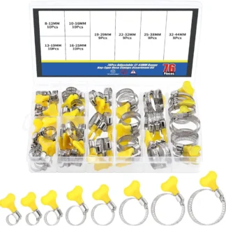 76 piece adjustable 8-44MM series hose clamp combination kit, key type stainless steel worm gear hose clamp, with plastic handle