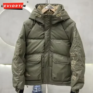 Fashion Men's Hooded Down Jacket Fall Winter Thick Warm Outdoor Windproof Sportwear Coats Male Disposable White Duck Down Jacket