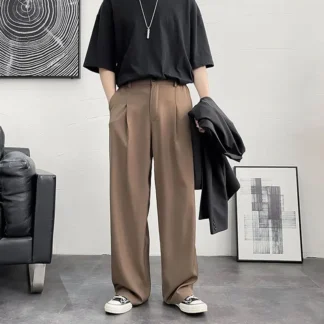 Trousers For Men Brown Fluid Draped Baggy Stylish Tailoring Summer 2025 Man Suits Pants Clothing Premium Thin Casual Up