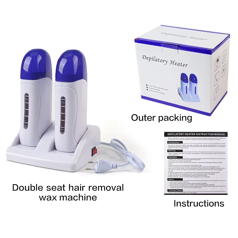 Electric Double Wax Heater Epilator Cartridge Wax Roller Base Roll On Waxing Refillable Hair Removal Machine Depilatory Heater - Image 5