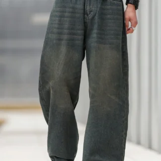 1Pc Men's Wide Pants Brushed Jeans Wide Jeans Y2K New Rocks Jeans Buggy Black Hip-Hop Pants