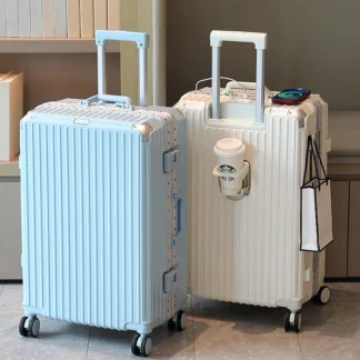 20/22/24/26/28 inch Suitcase Aluminium Frame Luggage Large Capacity Multifunctional Password Box with Cup Holder USB Port