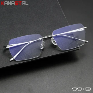 Men Rimless Prescription Glasses Optic Reading Myopia Eyewear Women Blue Light Blocking Computer Pure Titanium Eyeglasses Frame