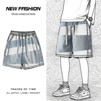 Summer Thin Elastic Loose Baggy Wide Leg Denim Shorts for Men Soft Comfortable Stretchy Drawstring Denim five pants Shorts Male