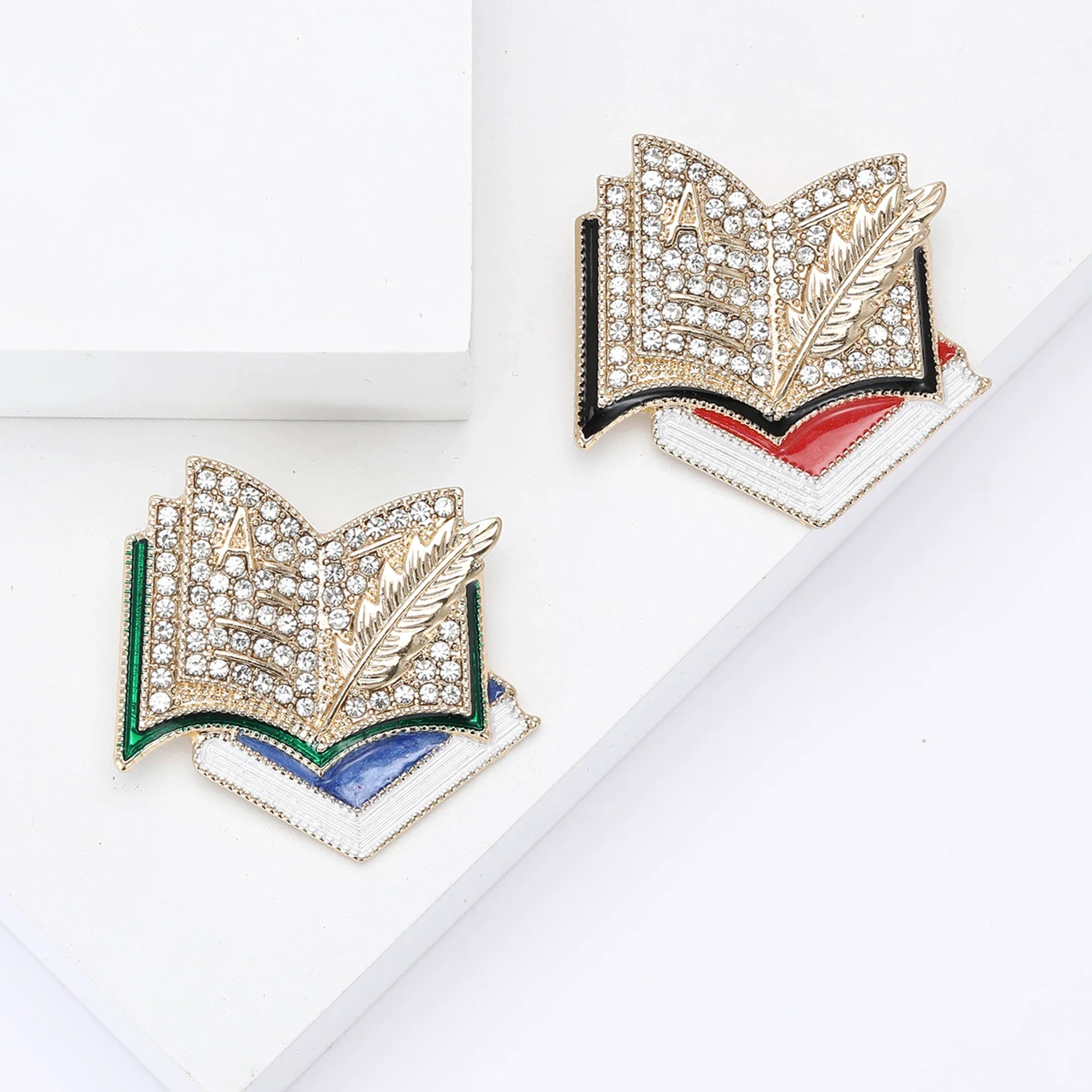 Enamel Glasses Book Brooch for Women Unisex Rhinestone Quill Pen School Supplies Drawing Board Pins Party Friend Gifts Accessory - Image 3