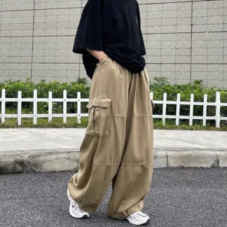 American Style Men's Cargo Pants Loose Fit Wide Leg Casual Trousers Ins Style Hong Kong Fashion Straight Leg Harajuku Pants