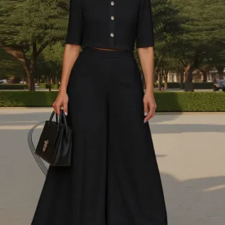 Plus Size 5XL ZANZEA Fashion Women Elegant Suits Buttons Tops and Wide Leg Pants 2025 Pant Sets Casual Solid 2pcs 2 Piece Outfit