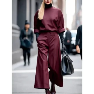 New Autumn Winter Casual Solid Color Simple Women's Long Pants Set Two Piece Suit Comfortable Fashionable Female Trousers