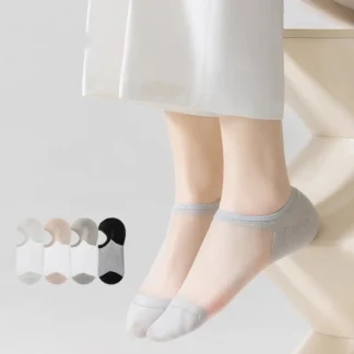 Women's Sheer No-Show Socks Summer Silicone Grip Stay-Up Breathable Mesh Lightweight Invisible Socks Anti-Slip Boat Socks