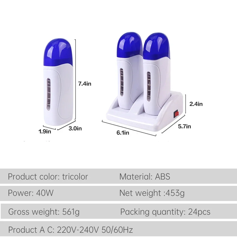 Electric Double Wax Heater Epilator Cartridge Wax Roller Base Roll On Waxing Refillable Hair Removal Machine Depilatory Heater - Image 4