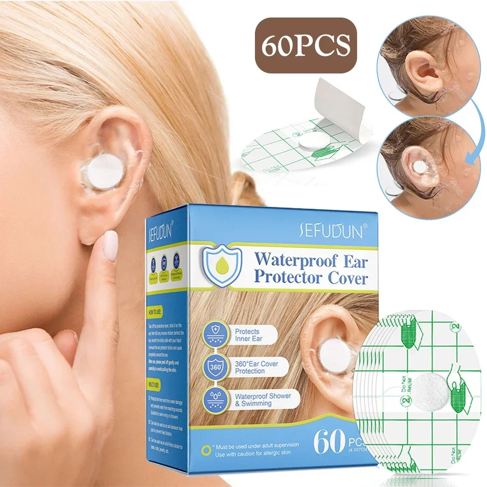 60pcs/box Waterproof Ear Patches Adult Children Shampoo Bathing Hair Washing Ear Protector Cover Waterproof Ear Care Stickers