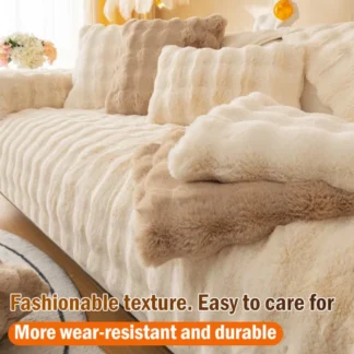 Thickened rabbit plush sofa cushion winter thickened cushion leather sofa cover non-slip cover cloth