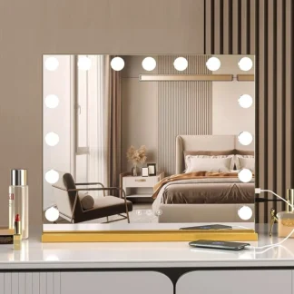 Vanity Mirror with Lights Hollywood-Style Lighted Makeup Mirror Dimmable 3 Lighting Modes Plug-in USB Charger Port Wall-mounted