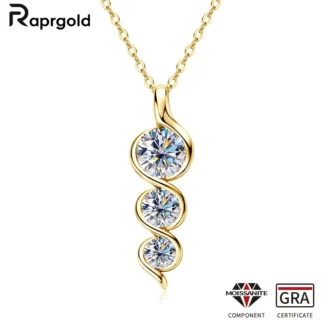 RAPRGOLD Round Cut Moissanite Twisted Pendant Necklaces for Women 925 Sterling Silver Jewelry Chains Wedding Gifts with Certifie