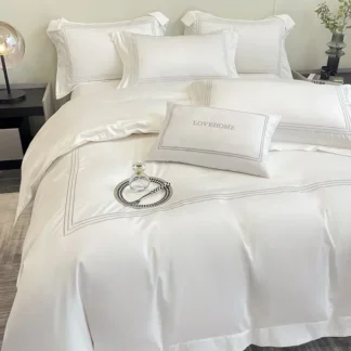 High-end 100% Cotton Bedding Set King Size Simple White Duvet Cover Set 220x240 Simple Soft Skin Friendly Comforter Bedding Sets