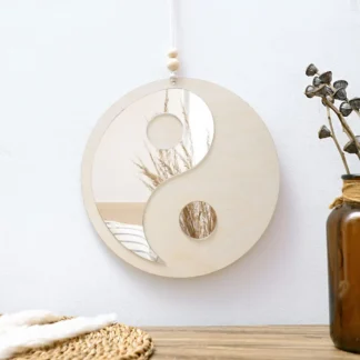 Wooden Mirror Home Decor Boho Wall Mirrors for Living Room Bedroom Tai Chi Yin Yang Wood Mirrors Room House Feng Shui Decoration