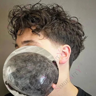 28mm Curly Men's Thin Microskin Pu Toupee Natural Hairline Male Wave Human Hair Undetectable 0.1mm Capillary Prosthesis System