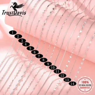 TrustDavis Real 925 Sterling Silver Necklace Water-wave Snake Beads Box Chain 40/45cm Necklace For Woman Necklace Jewelry DC25