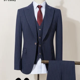 ST Cassy high-quality blue striped suits for men slim fit luxurious and elegant men's business suit 3-piece set full men's suit